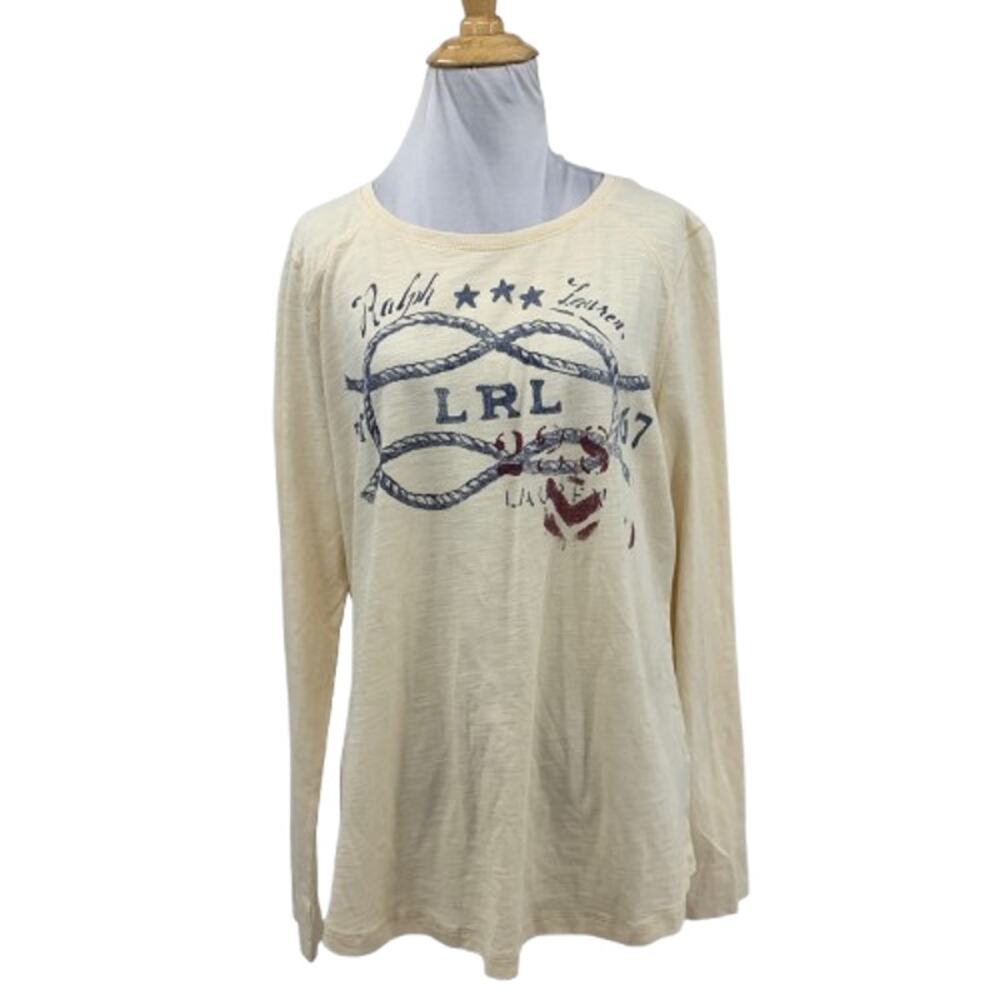 Lauren Ralph Lauren Shirt Women XL Extra Small Modern Cream Cotton Rope Graphic